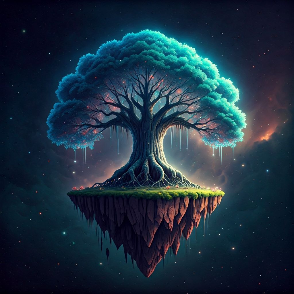 Cosmic Nebula Tree on Floating Island