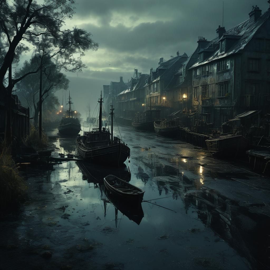 Rainy Harbor Scene in Cinematic Style