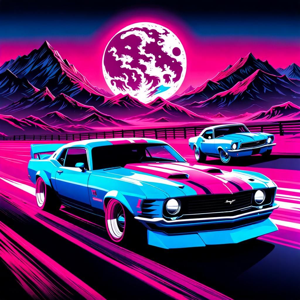 Mustang vs Camero: Neon Drag Race Artwork