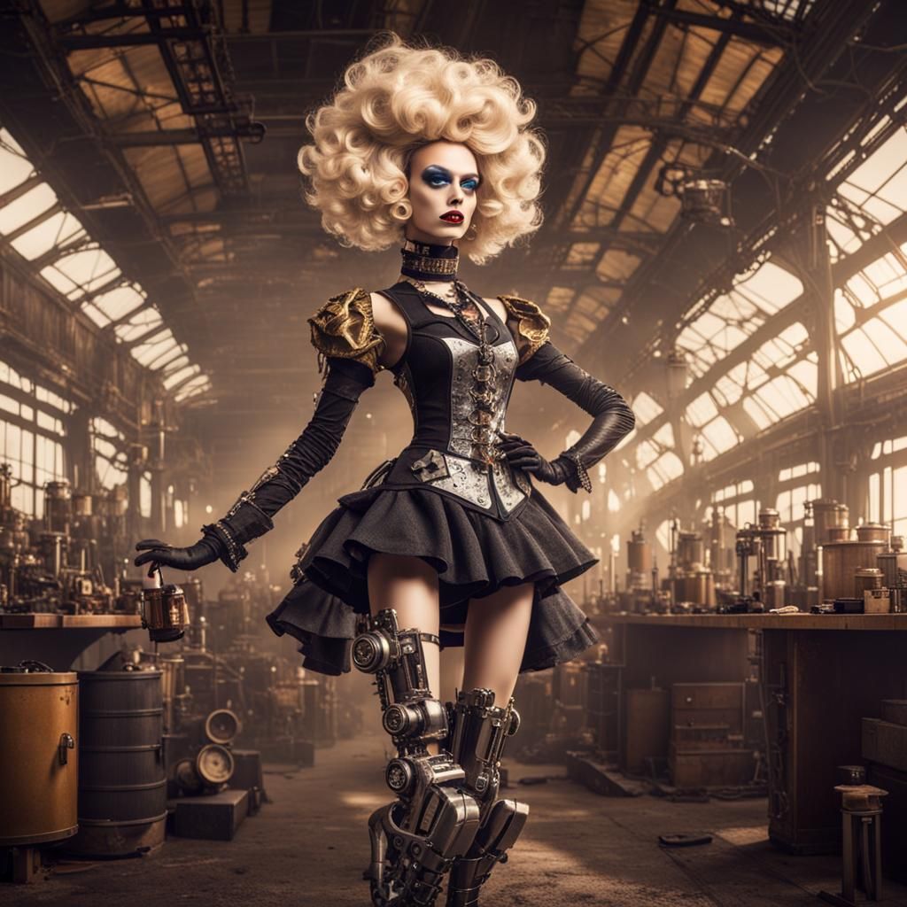 Steampunk AI Robot as a Drag Queen