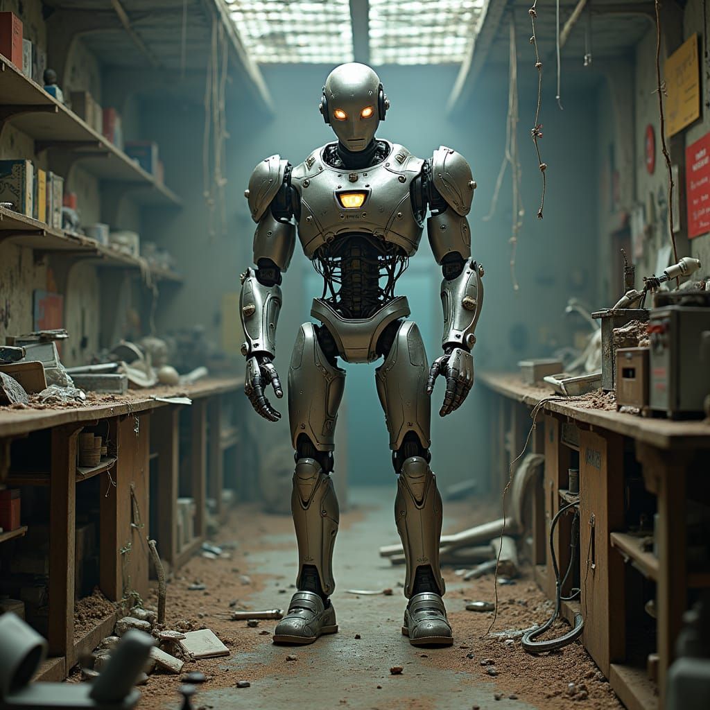 Atom from Real Steel in Rundown Laboratory