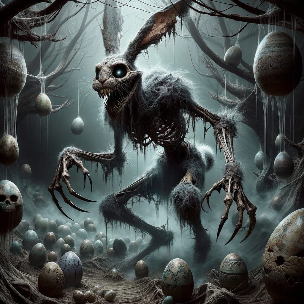 Surreal Easter Horror in Distorted Forest