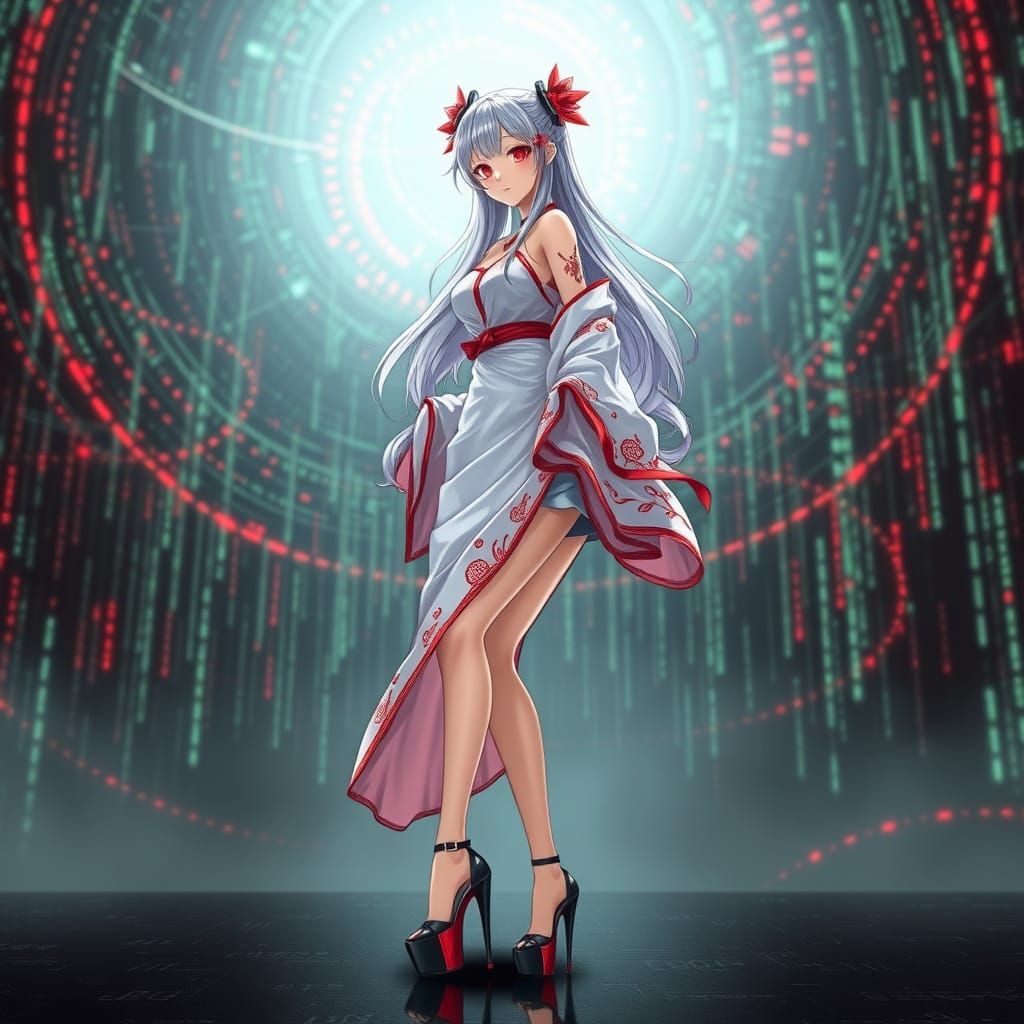 Anime Goddess in Cyberpunk Wonderland