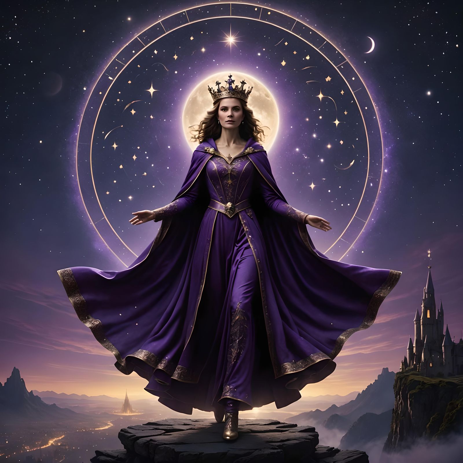 Crowned Queen Descends from Starry Night Sky