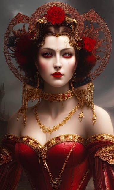 Renaissance Vampire Queen Portrait in Baroque Style