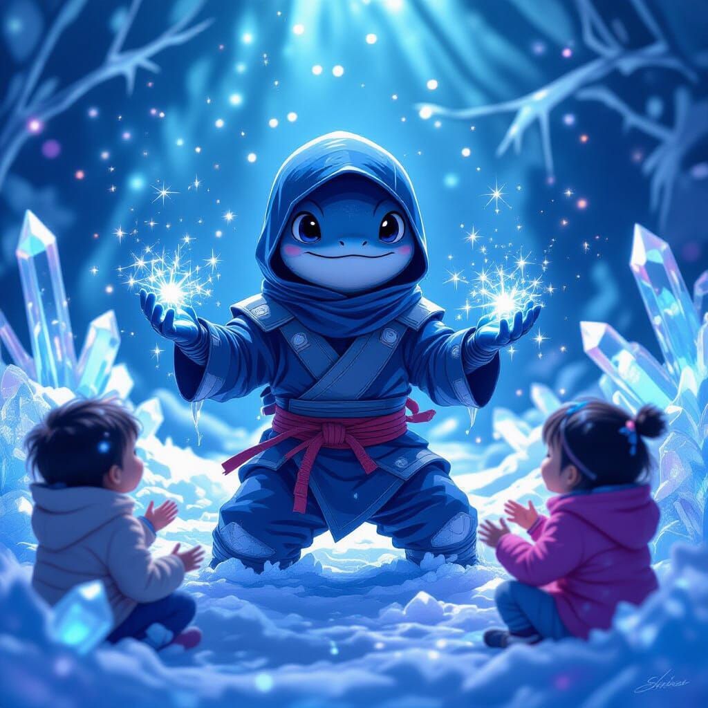 Ninja Water Creature with Sparkling Ice Crystals