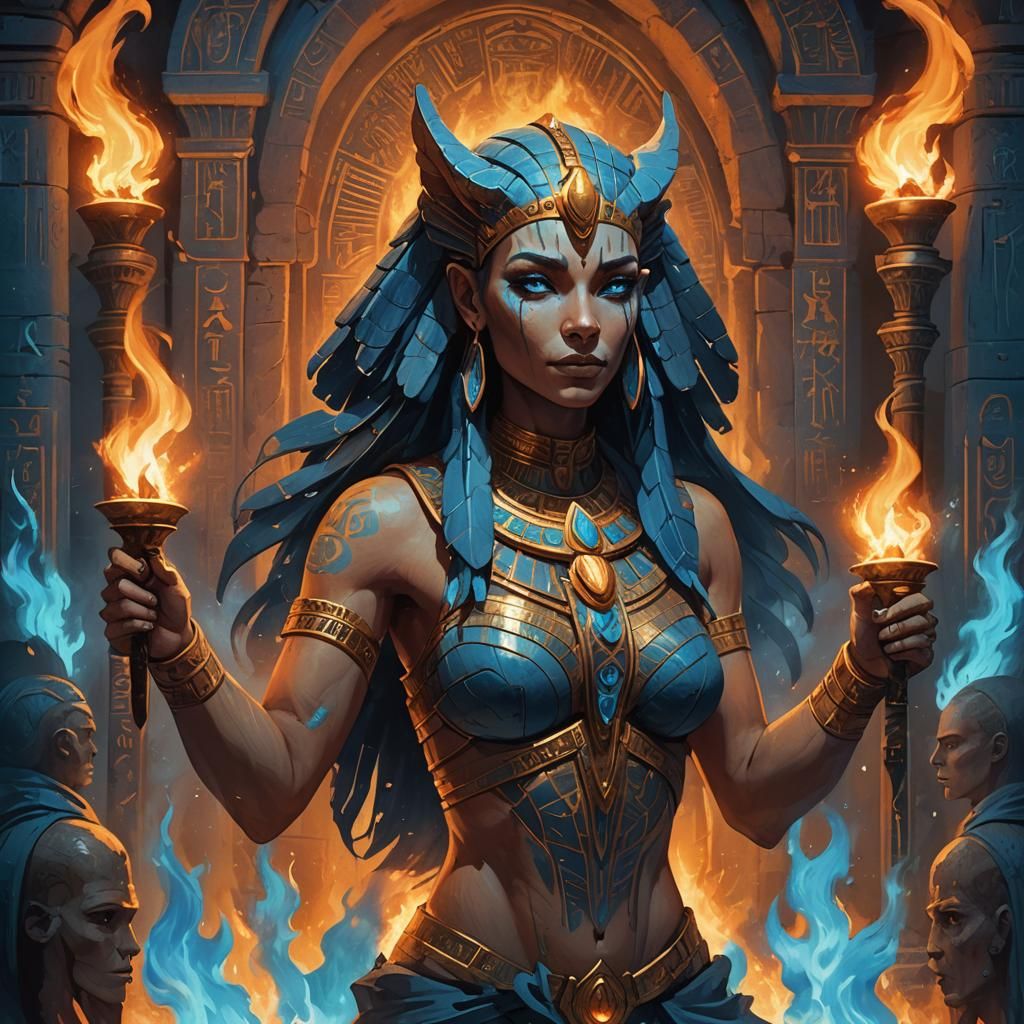 Female Sphinx Surrounded by Blue Flames, Matte Painting
