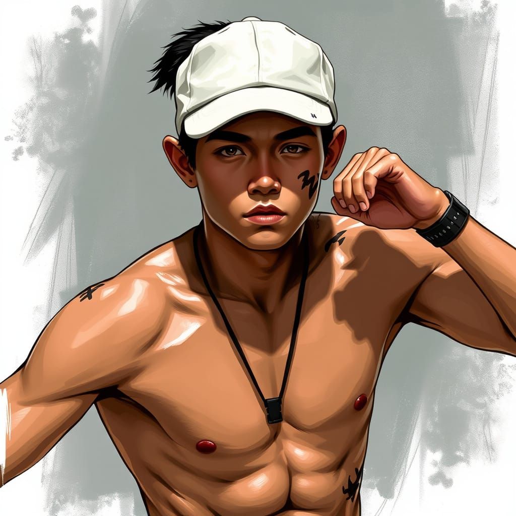 Muscular Young Filipino Man with Arnis Scar