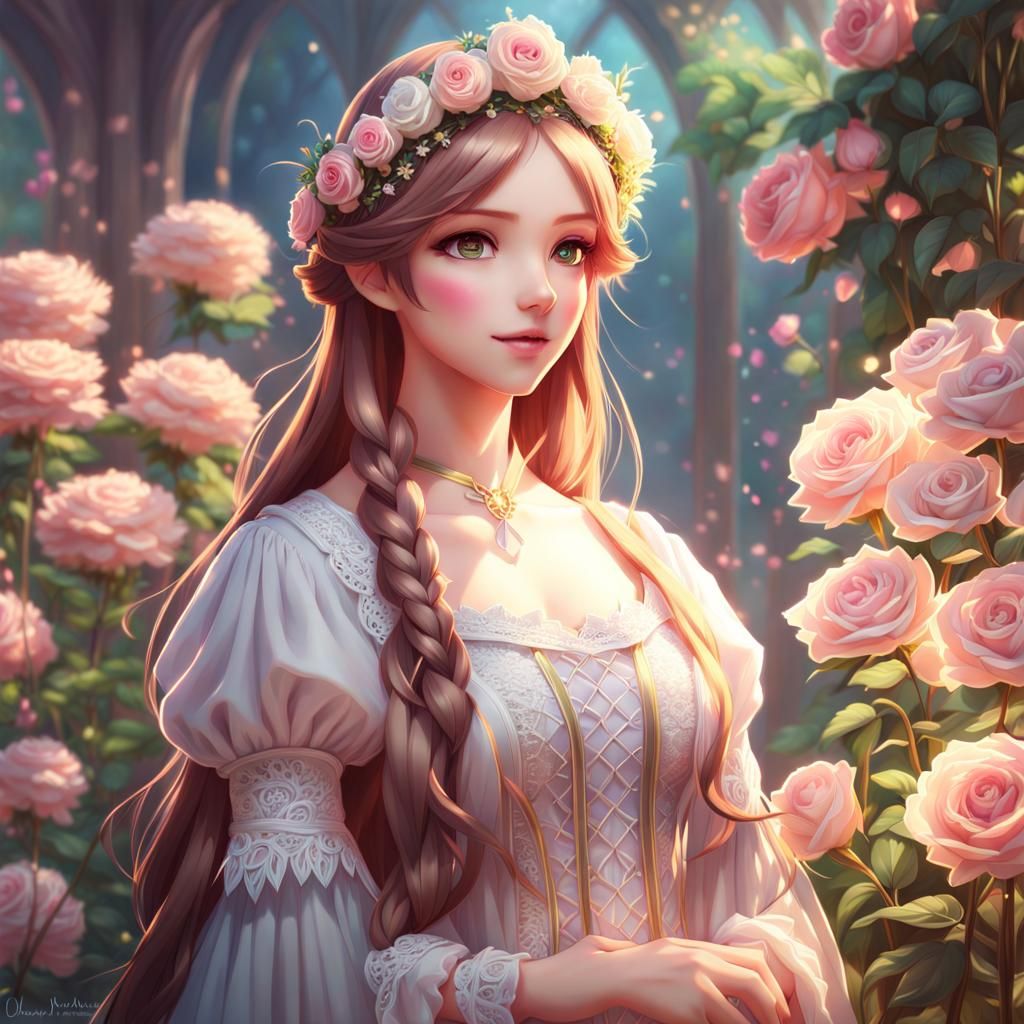 Noble Lady in Medieval Garden, Anime Art
