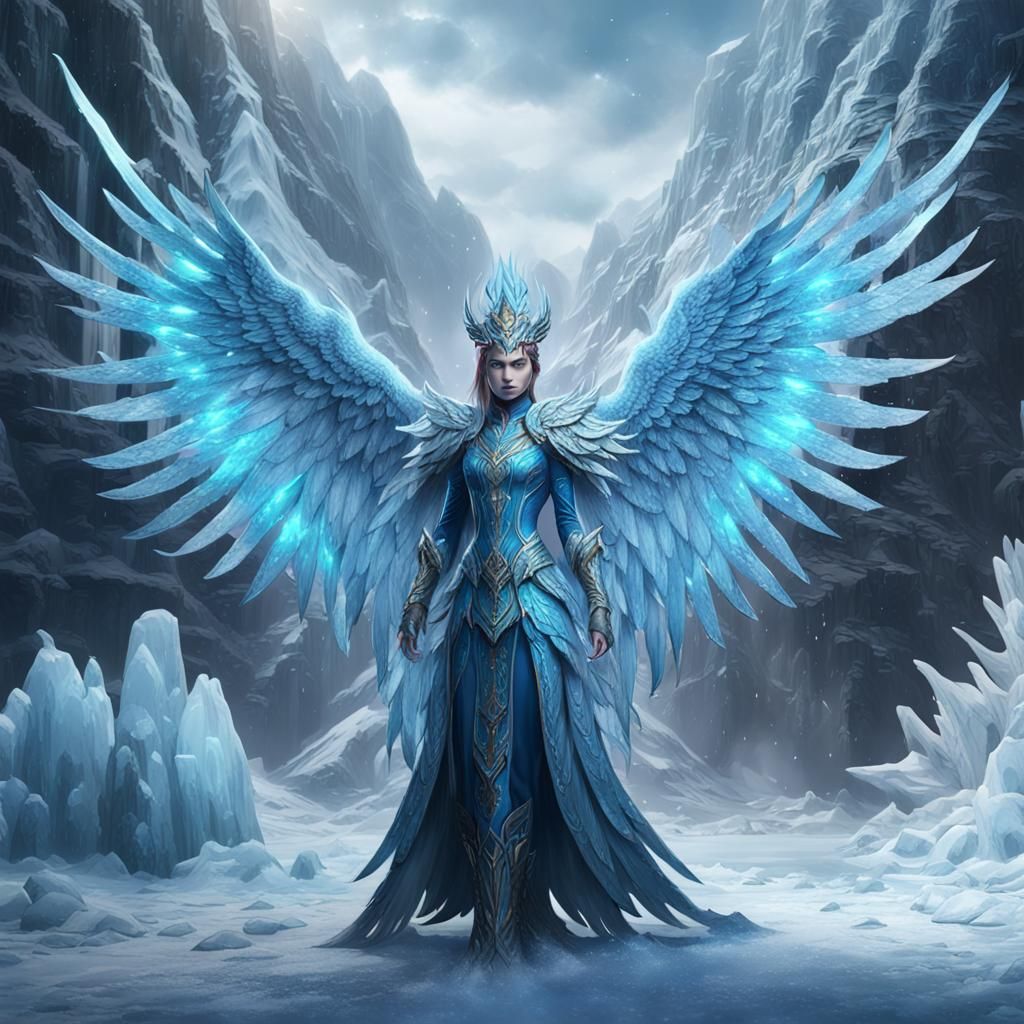 Ice Phoenix Girl: Detailed Fantasy Concept Art