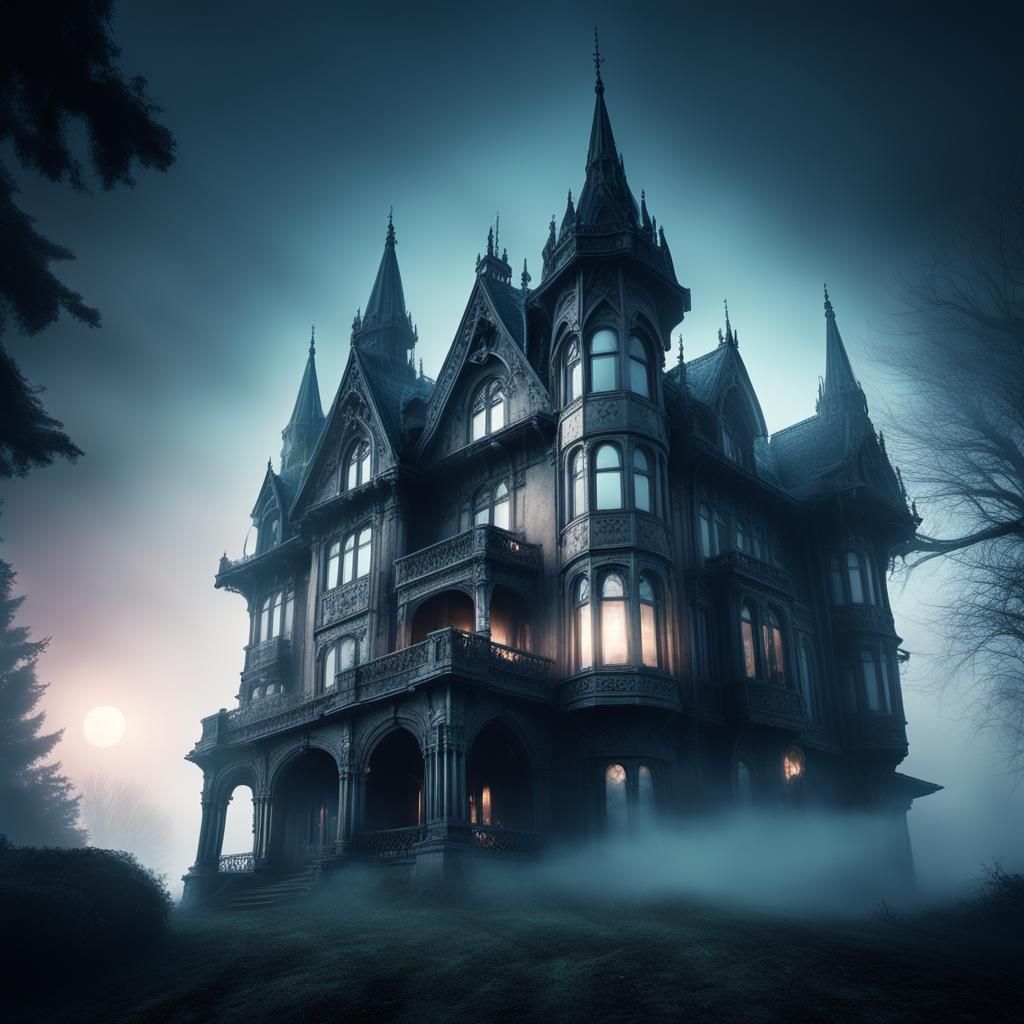 Mystical Gothic Art Deco Mansion in Mist