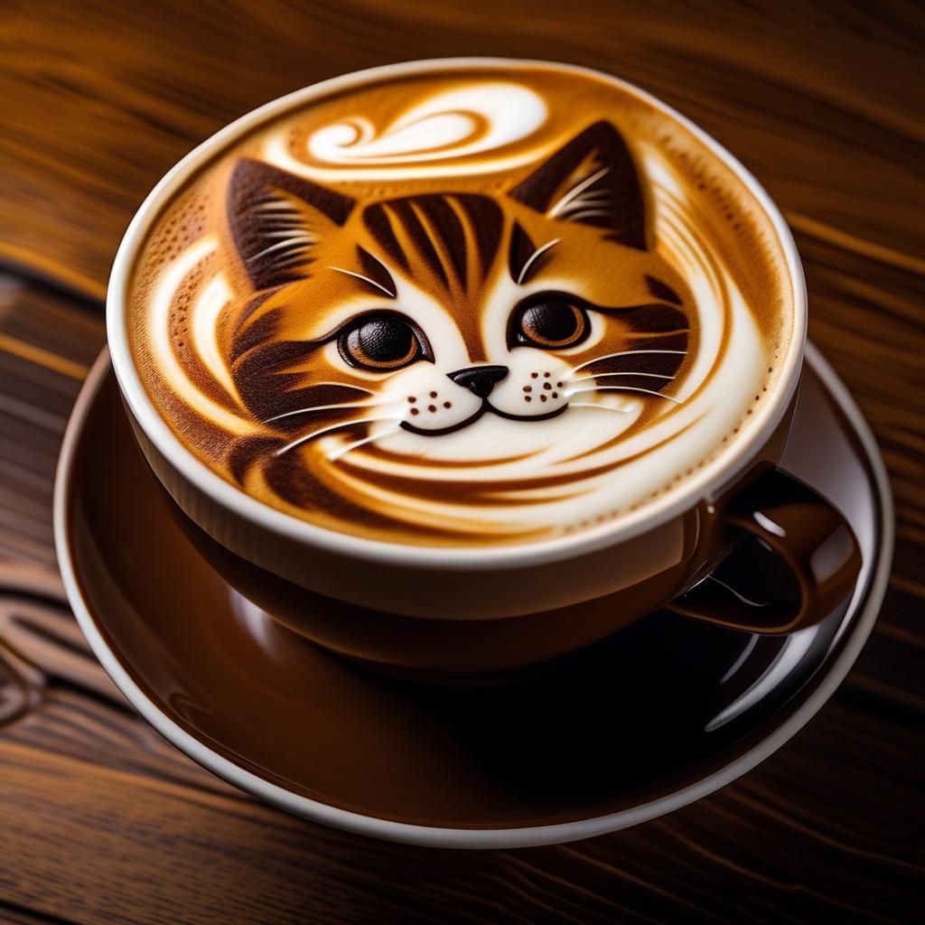Cute Kitten Latte Art Monochromatic Masterpiece