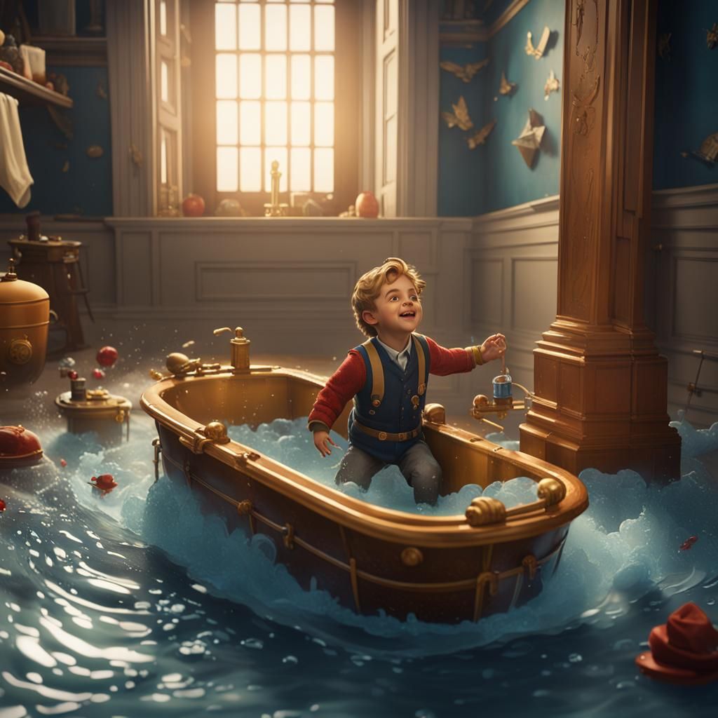 Toddler DiCaprio's Titanic Bath Time: Fantasy Art
