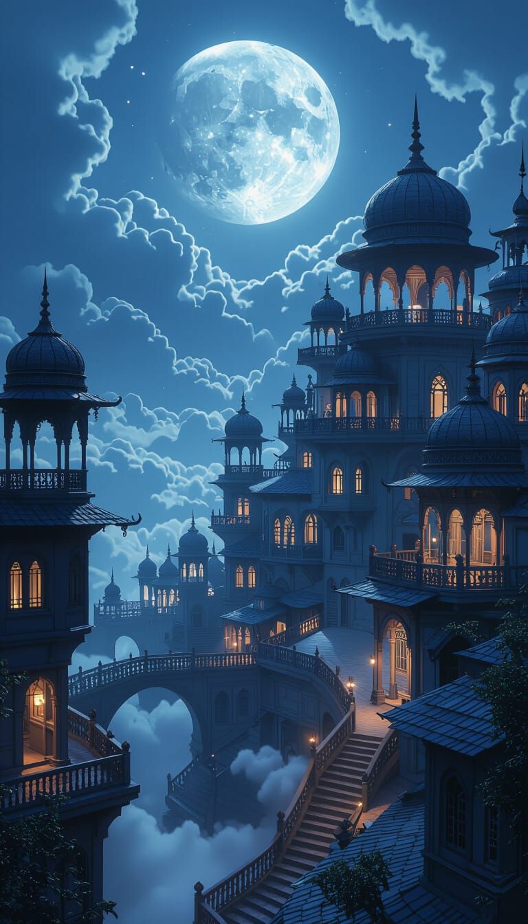 Mystical Moonlit City: Chandni Nagri Fantasy Art
