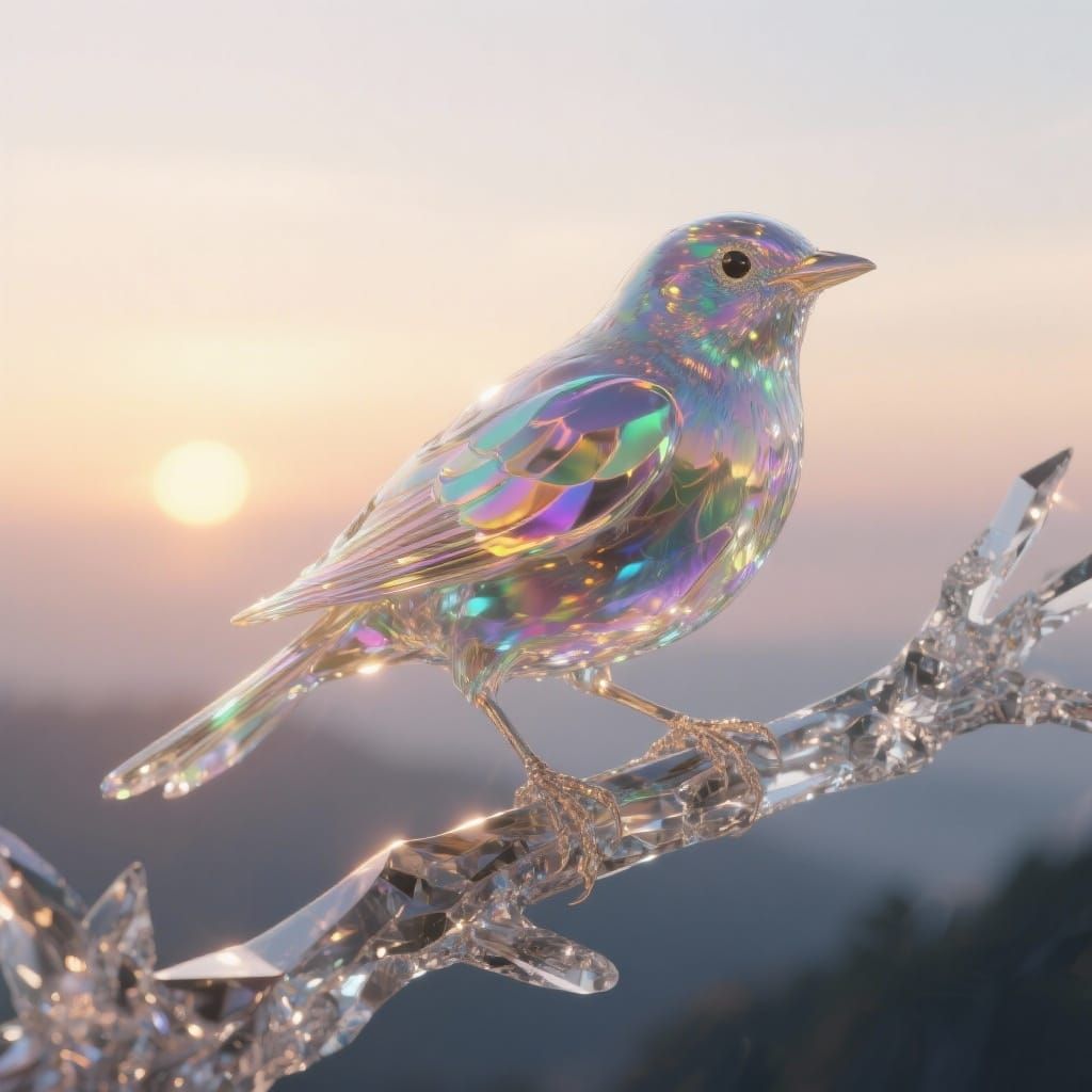 Iridescent Glass Bird in Sunrise Light