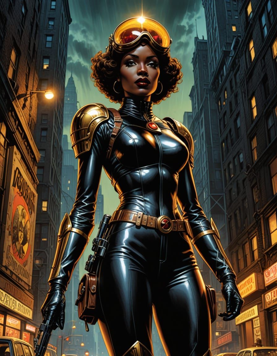 Heroic Afro-Futurist Art Deco Rocketeer in 1970s NYC