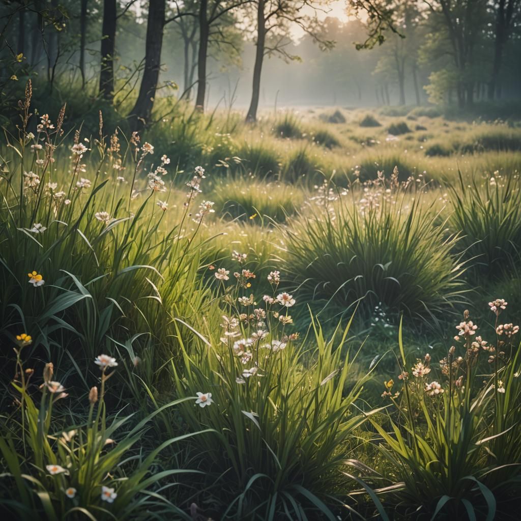 Spring Wood Morning: Soft Light and Mist