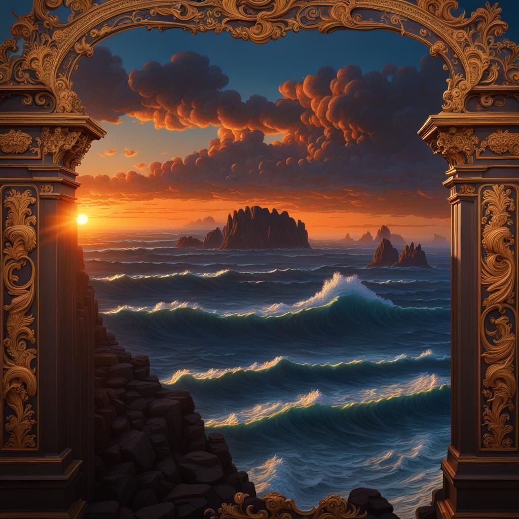 Sunset Seascape in Baroque Rococo Style