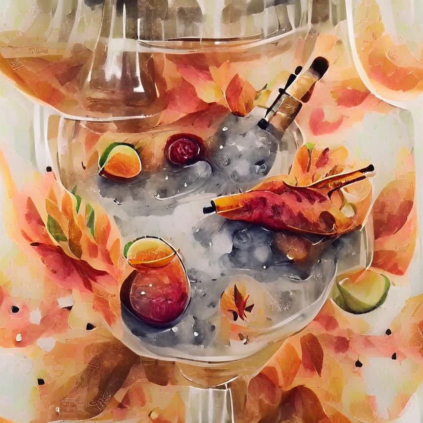 Refreshing Autumn Cocktail in Watercolor Style