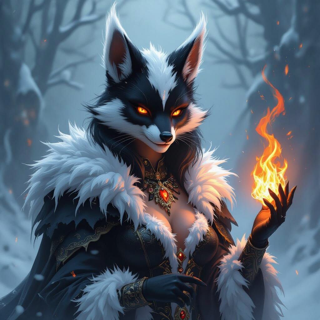Skunk Goddess of Ice and Fire in Epic Fantasy Style