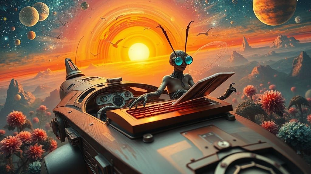 Ethereal Figures in a Futuristic Galaxy, Composing Surreal P...