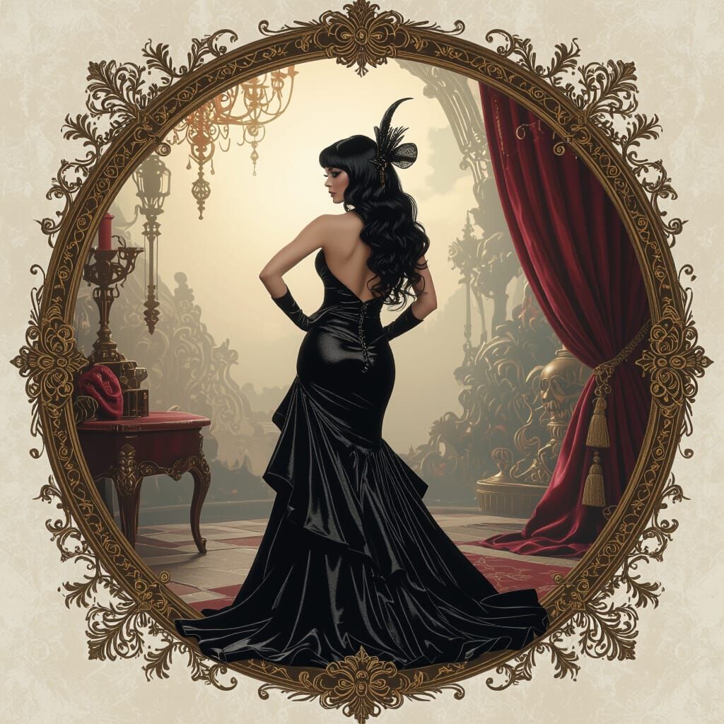 Burlesque Showgirl Backstage in Detailed Matte Painting Styl...