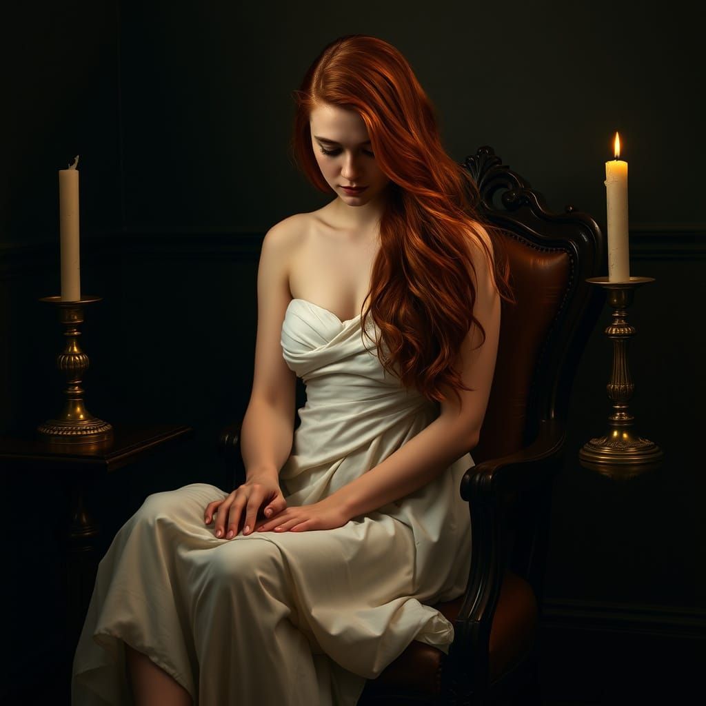 Romantic Portrait of Woman in Draped Gown