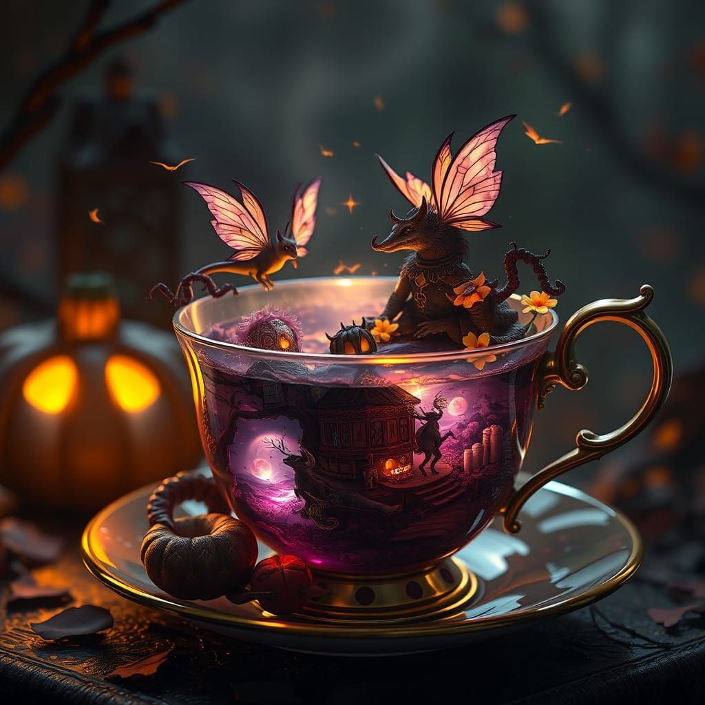 Delicate fairy tale vignettes during Halloween, bursting wit...
