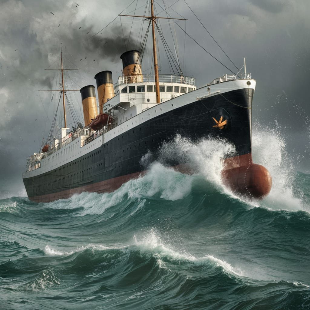 Steamer Ship Battles a Turbulent Stormy Sea