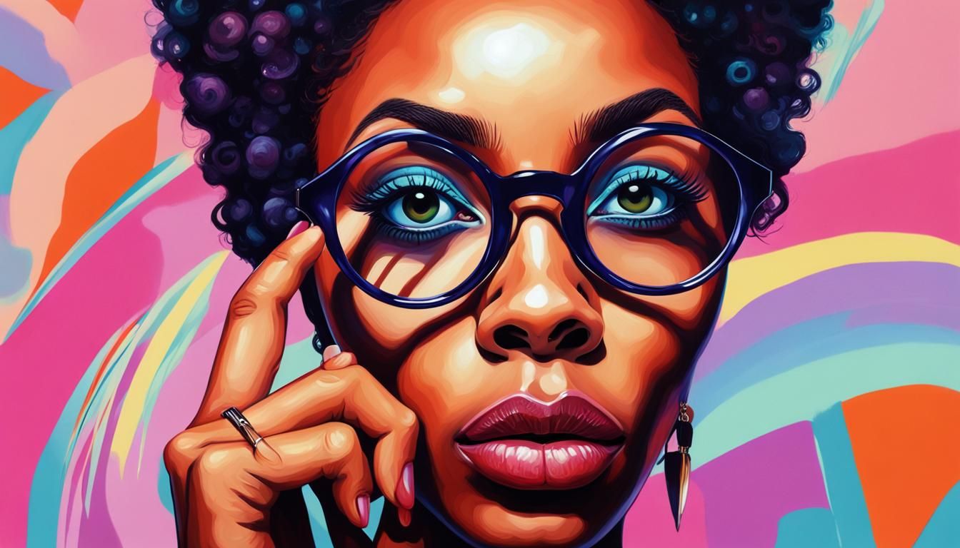 Inquisitive Woman in Retropop Style Airbrush Painting