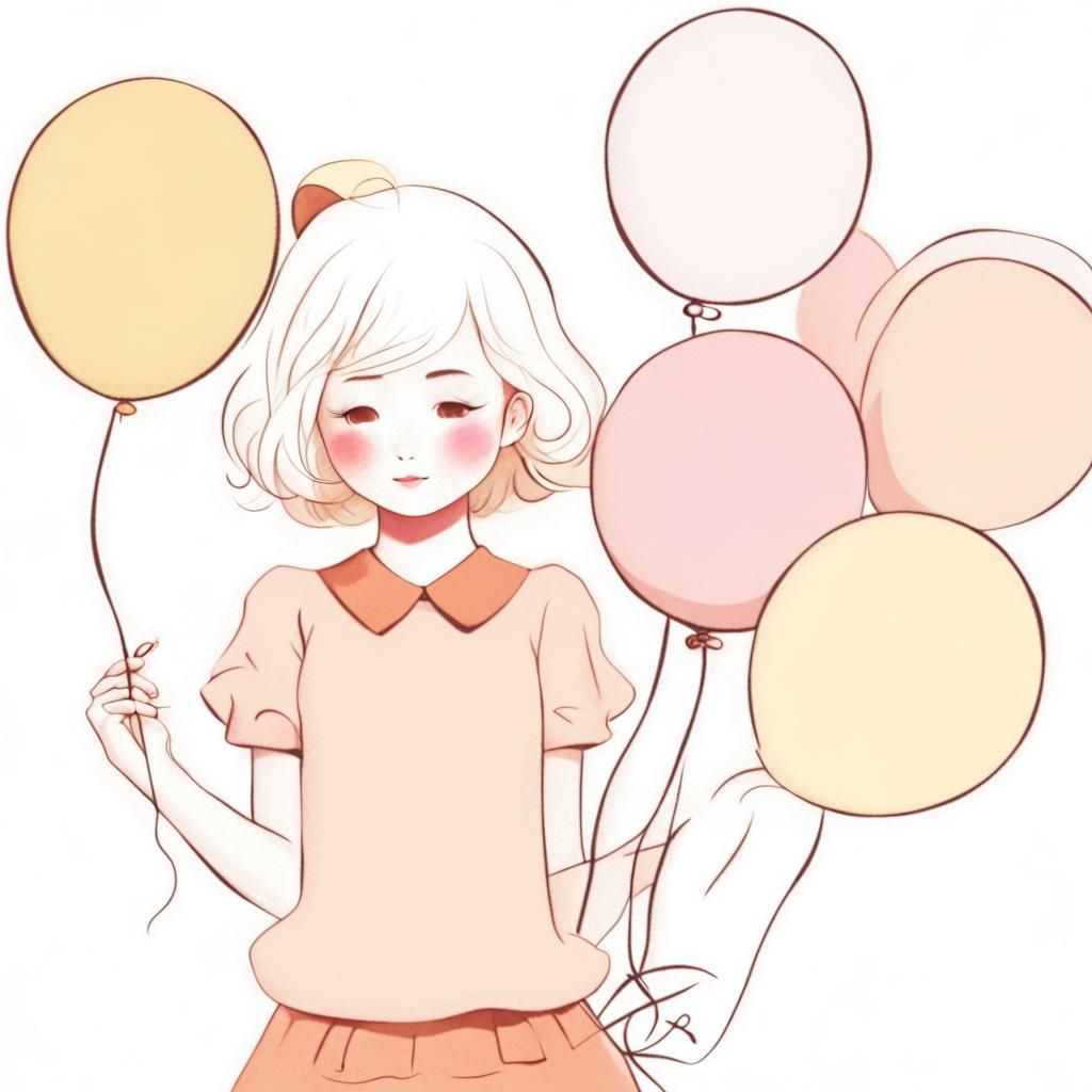 Cute Girl Holding Balloons in Pastel Colors