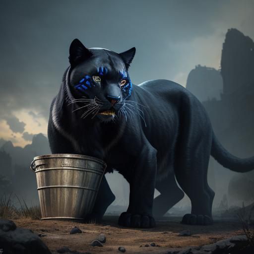 Black Panther Immersed in Iridescent Paint: Digital Art