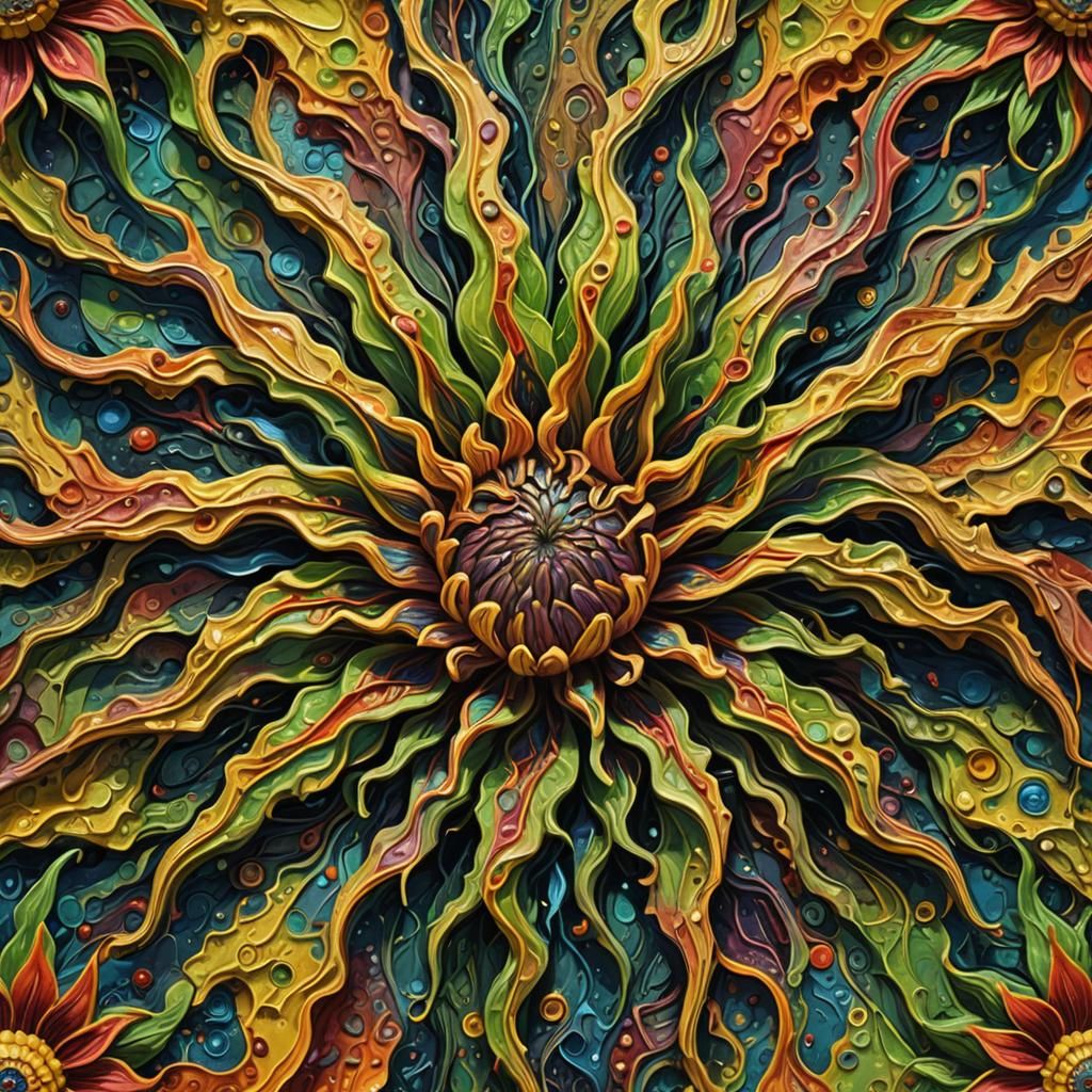Grotesque Alien Flower in Psychedelic Impasto Style