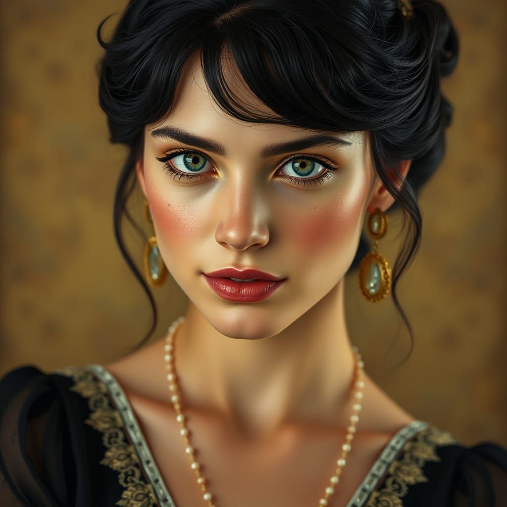 Elegant Portrait of a Woman with Freckles and Unique Smile