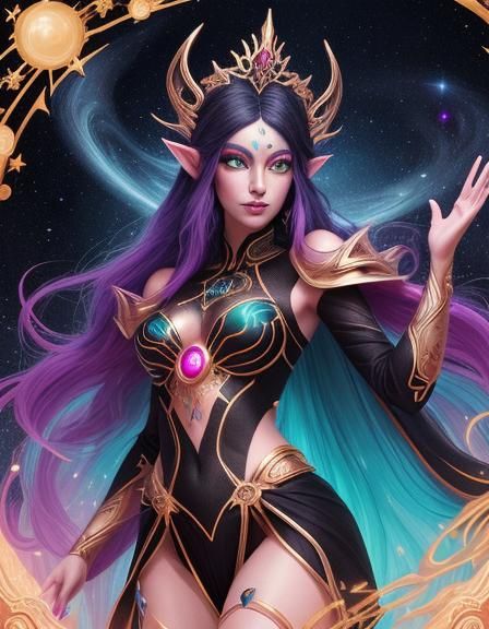 Jade Elf Radiating Neon Light in Pop Art Style