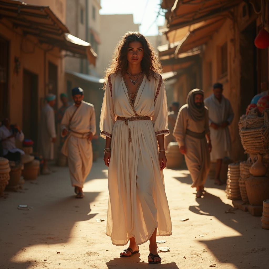 Egyptian Woman in Marketplace: Hyperrealistic Portrait