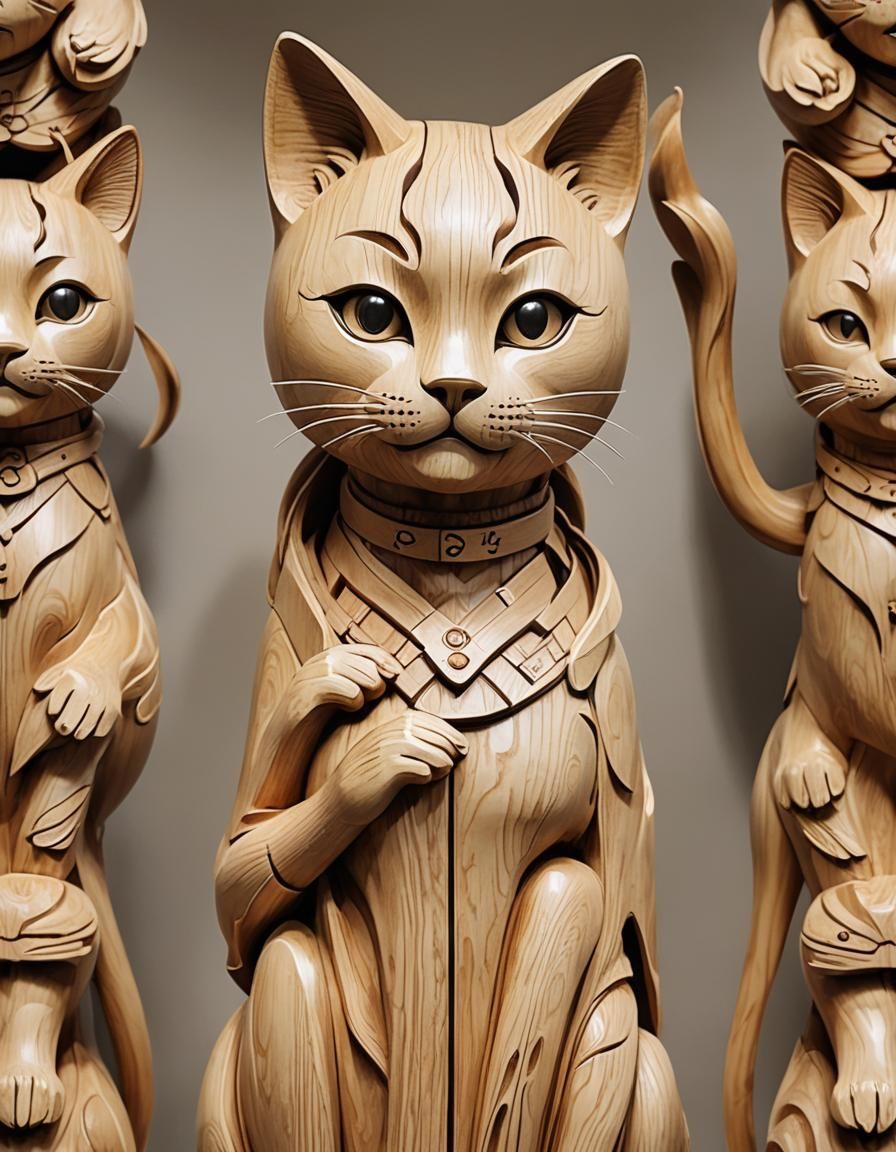 Elegant Wooden Neko Woman Sculpture