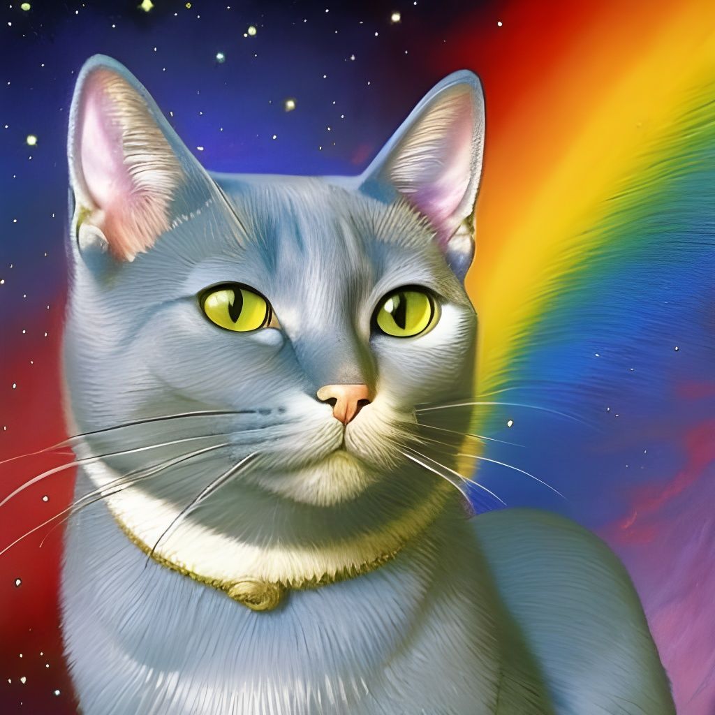 Russian Blue Cat's Rainbow Flight in Space