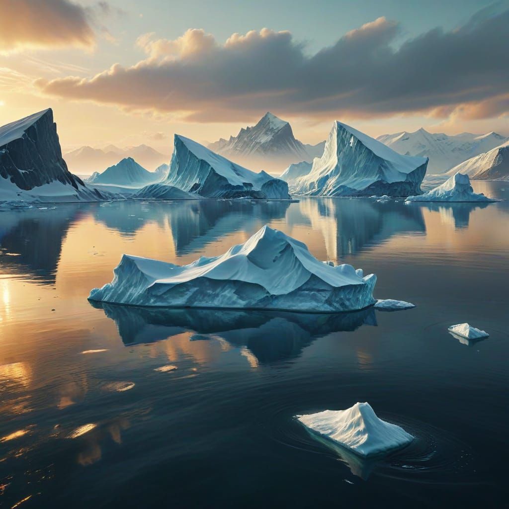 Serene Aerial View of Icebergs in Digital Painting