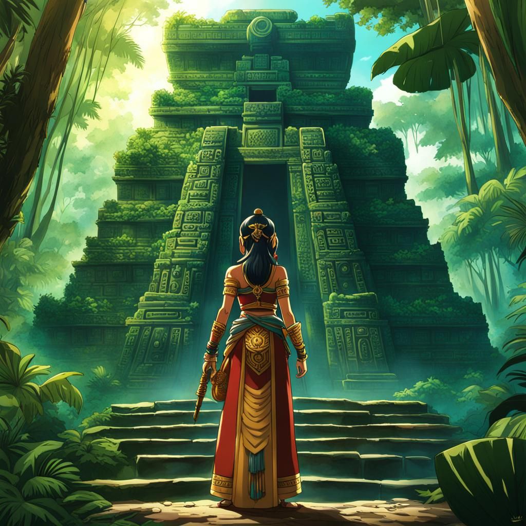 Goddess Appears at Mayan Temple: Anime Art