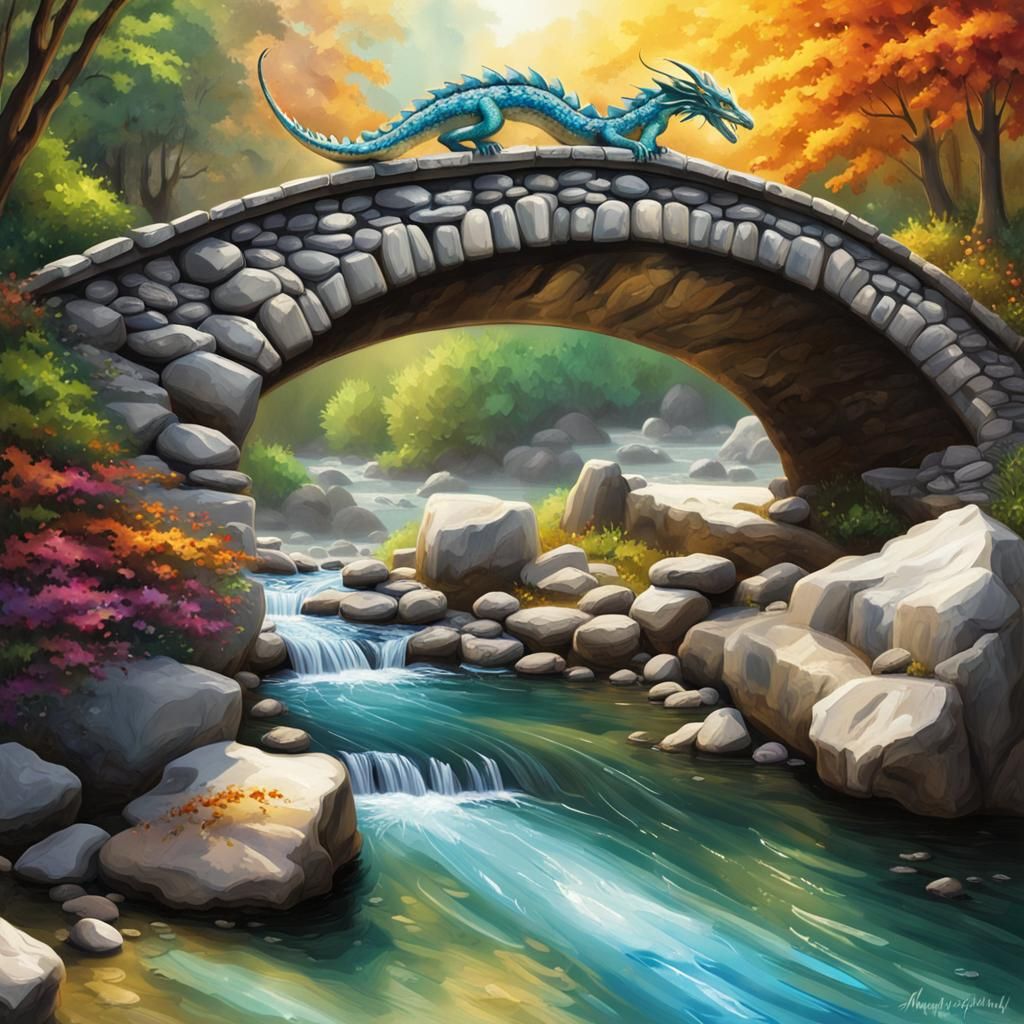 A babbling brook, with crystal clear water cascading over sm...