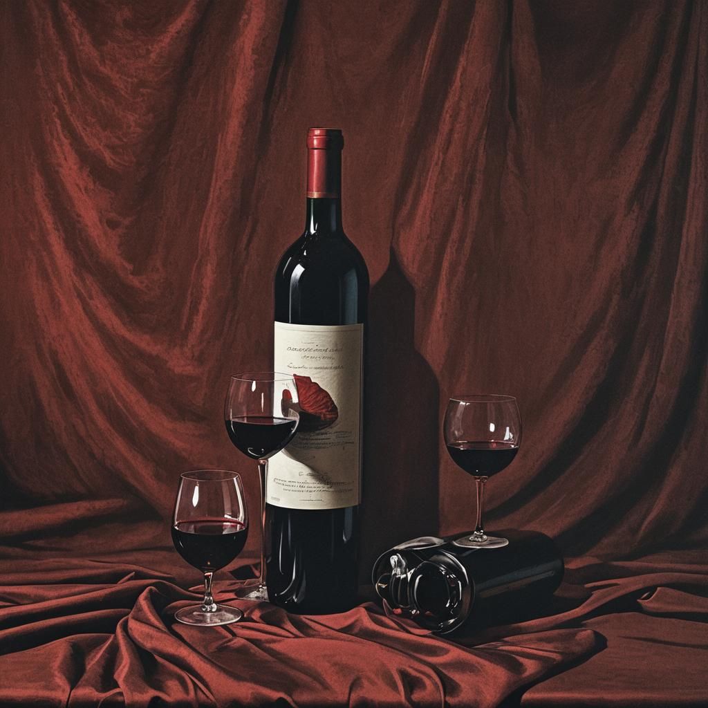 Dramatic Red Wine Still Life in Baroque Style