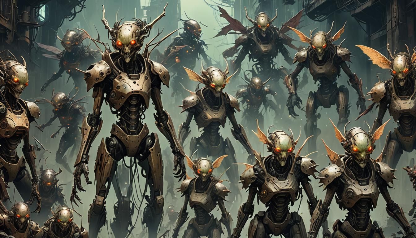 Cyborg Fairies in Corroded Biomechanical Style