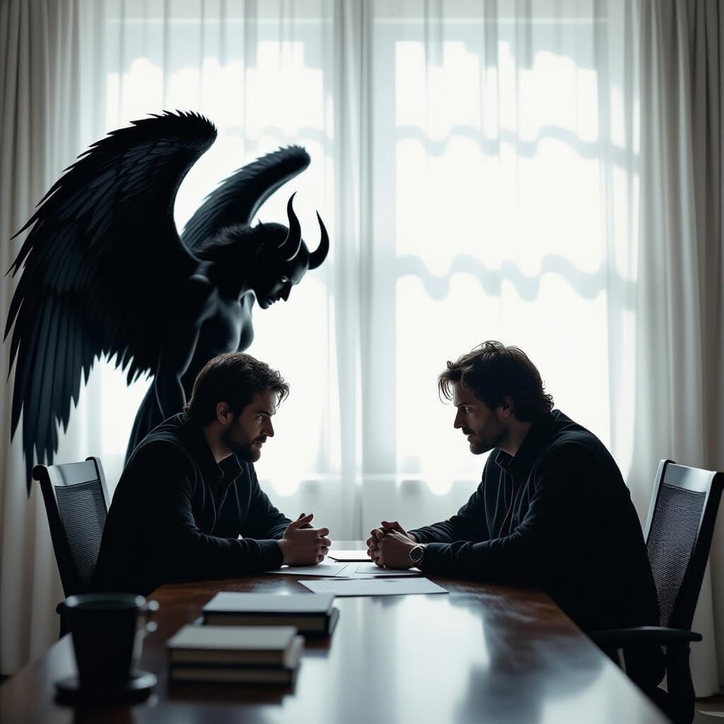 Angel and Demon Argue Over Writer's Fate