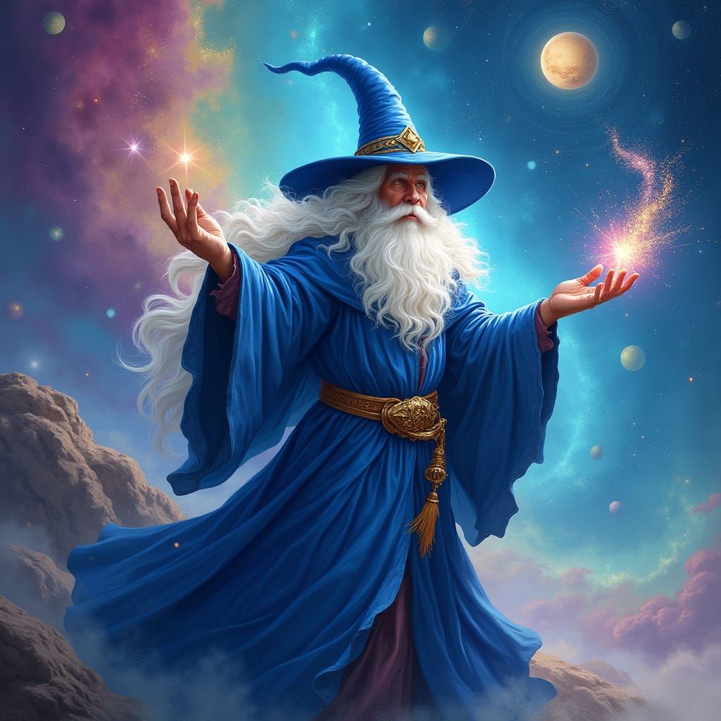 Wizard Conjuring Magic in a Cosmic Universe
