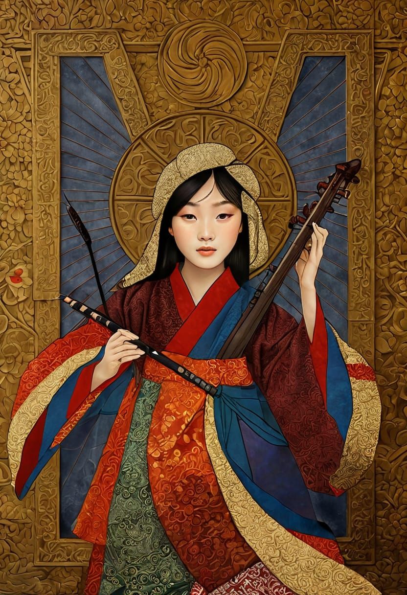 Korean Folk Art in Cinematic Oil on Canvas Style