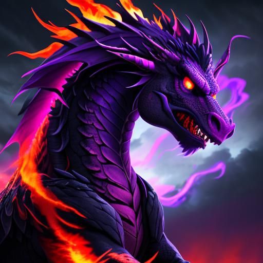 Majestic Dragon Unleashing Neon Purple Flames