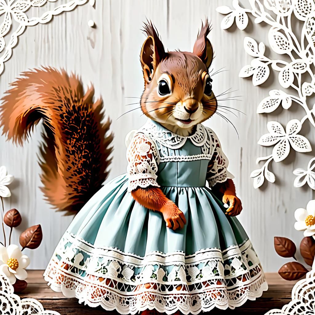 Squirrel in Lace Dress: An AI Creation