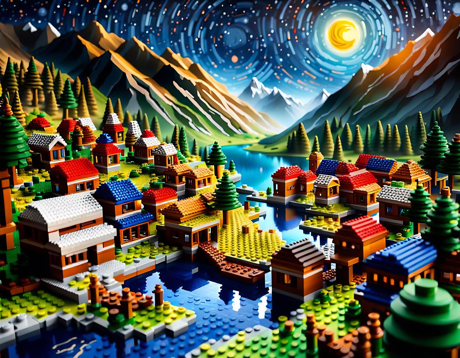 Lego Kashmir Village Under Starry Sky