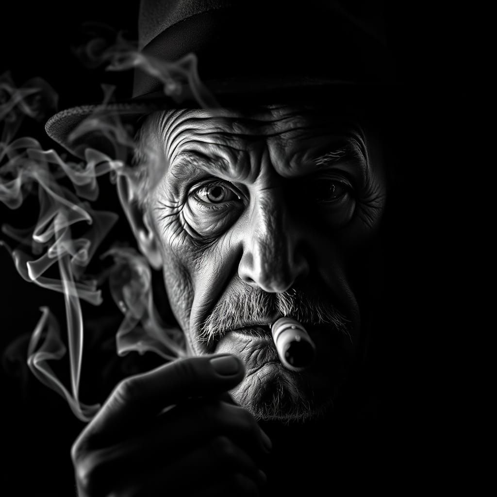 Grizzled Gangster in Cinematic Black and White